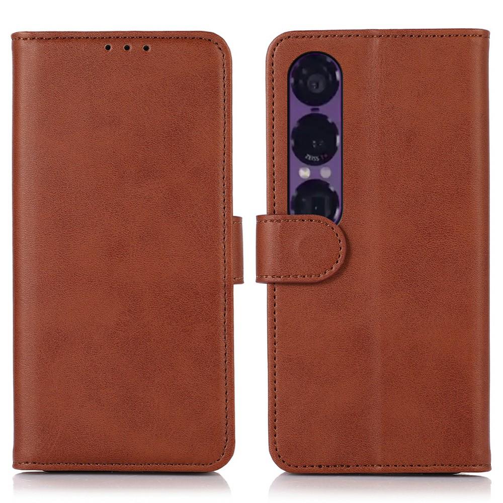 

For Sony Xperia 1 VII Case Cowhide Texture Leather Wallet Phone Cover with Stand Brown