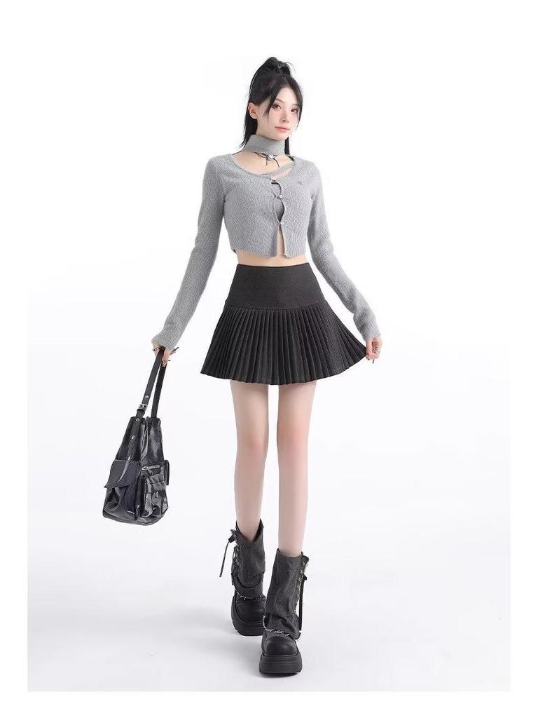 Harajuku Streetwear Pleated A-Line Wool Skirt - Versatile High Waist School Style