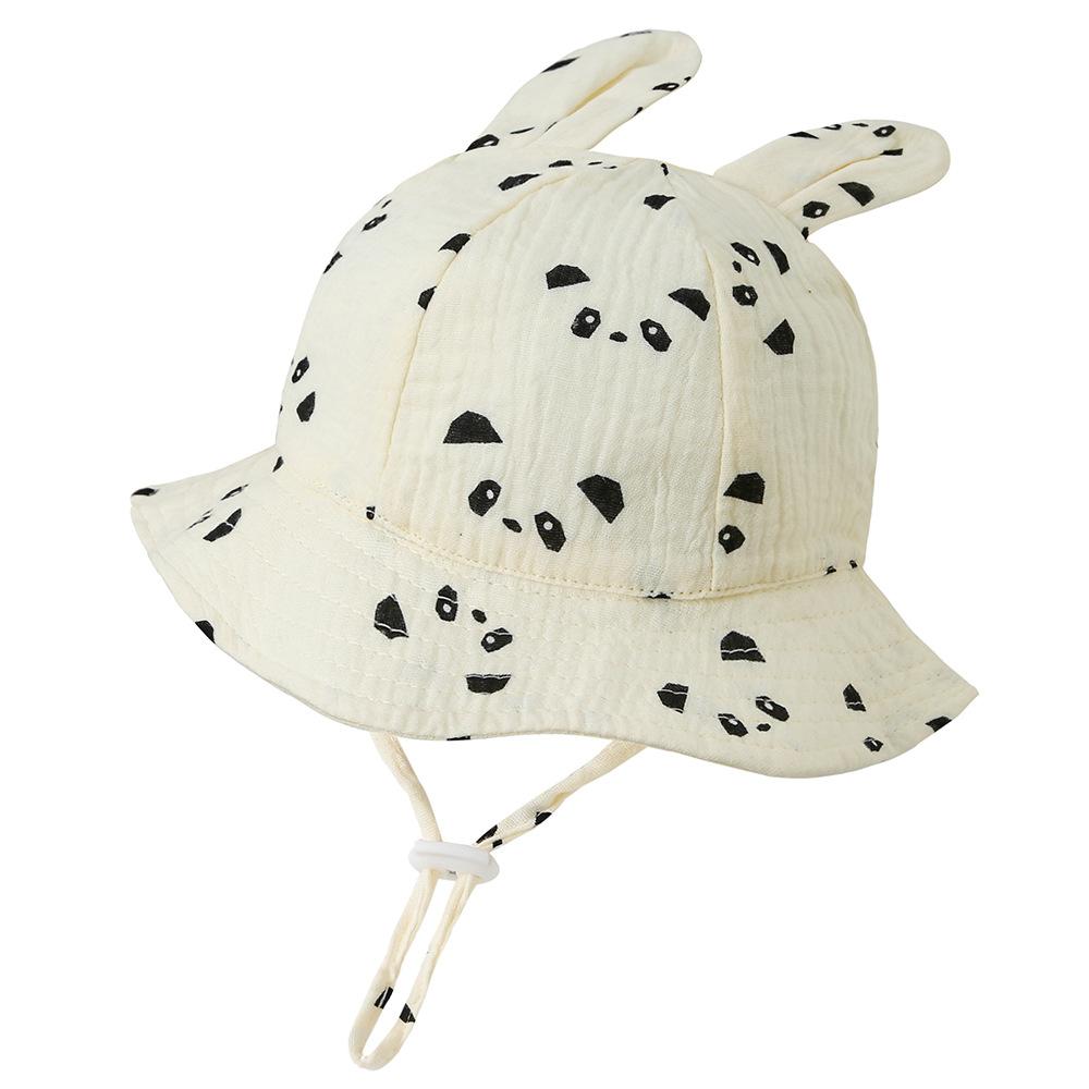 Baby Gauze Bonnet with Bunny Ears Pleated Print Fisherman Hat Sun Protection  Cute European Style Infant Cap for 3-12 Months