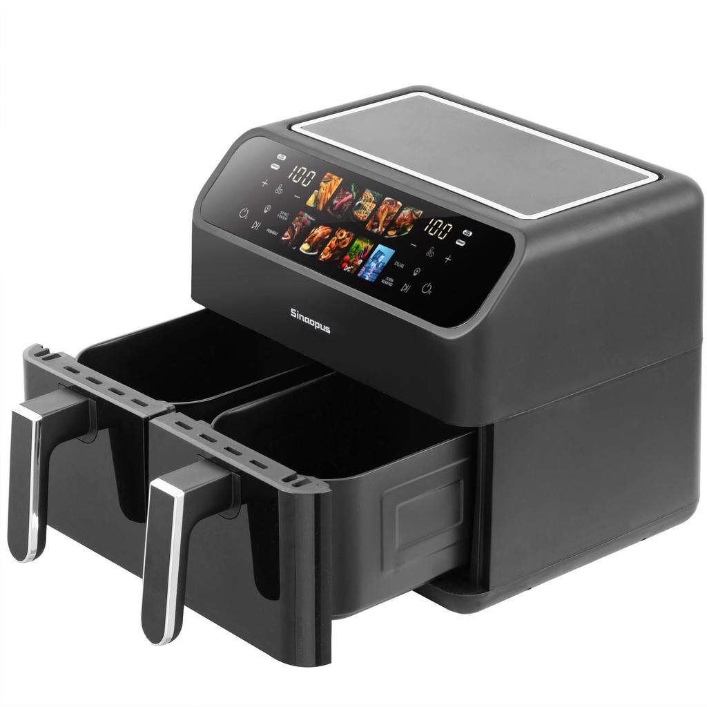 9L Air Fryer with Double Chamber, Fryer with LED Display, Adjustable Time and Temperature 80-200℃