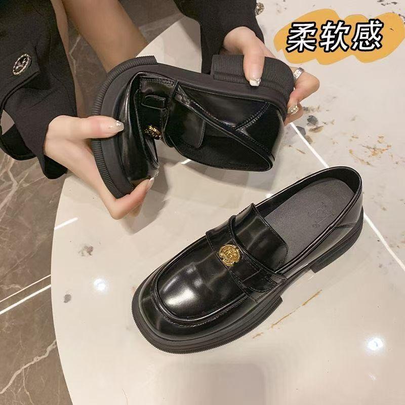 Retro soft-soled hot-air platform loafers women's single shoes British style black small leather shoes women's spring 2025 new models