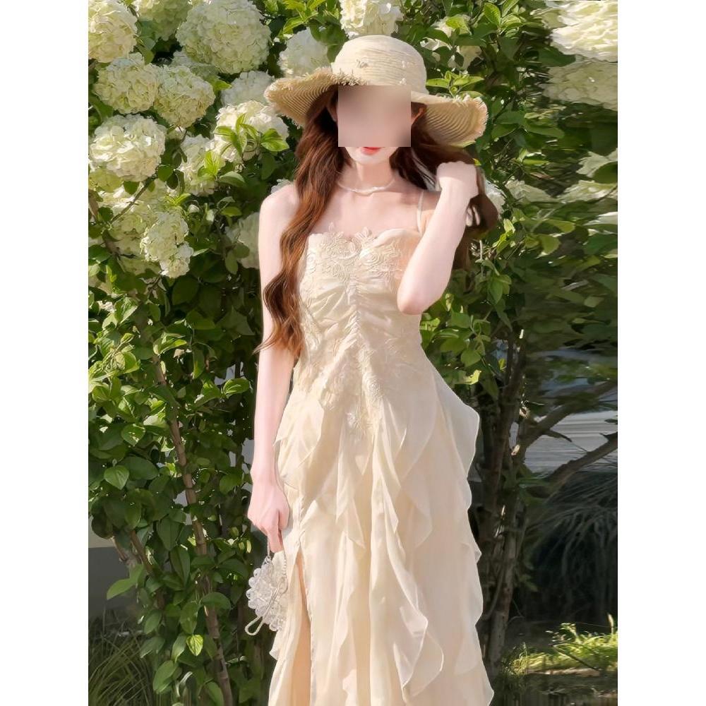 

Французское белое платье-сарафан с феями, женственный дизайн, одежда для путешествий, фото, отпускная юбка, платье на день рождения XL- (recommended 110-60kg)