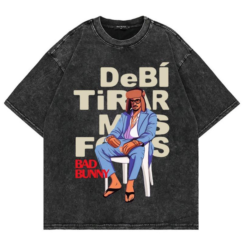 Bad Bunny Debí Tirar Más Fotos World Tour 2025 2026 T Shirt women DTMF Funny Frog Oversize 100% Cotton Apricot Vintage Washed Tees