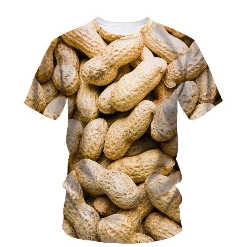Hip Hop Personality Peanut Sunflower Seed Pattern 3d Printing Funny Men's Short Sleeve T-Shirt Fashion New Creative Quality Top