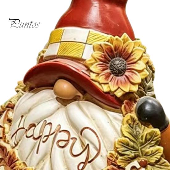 Waterproof Gnome Ornament Happy Thanksgiving Figurine, Sunflower Maple Leaf Statue, Cartoon Statue Dwarf Sculpture for Harvest Autumn Table