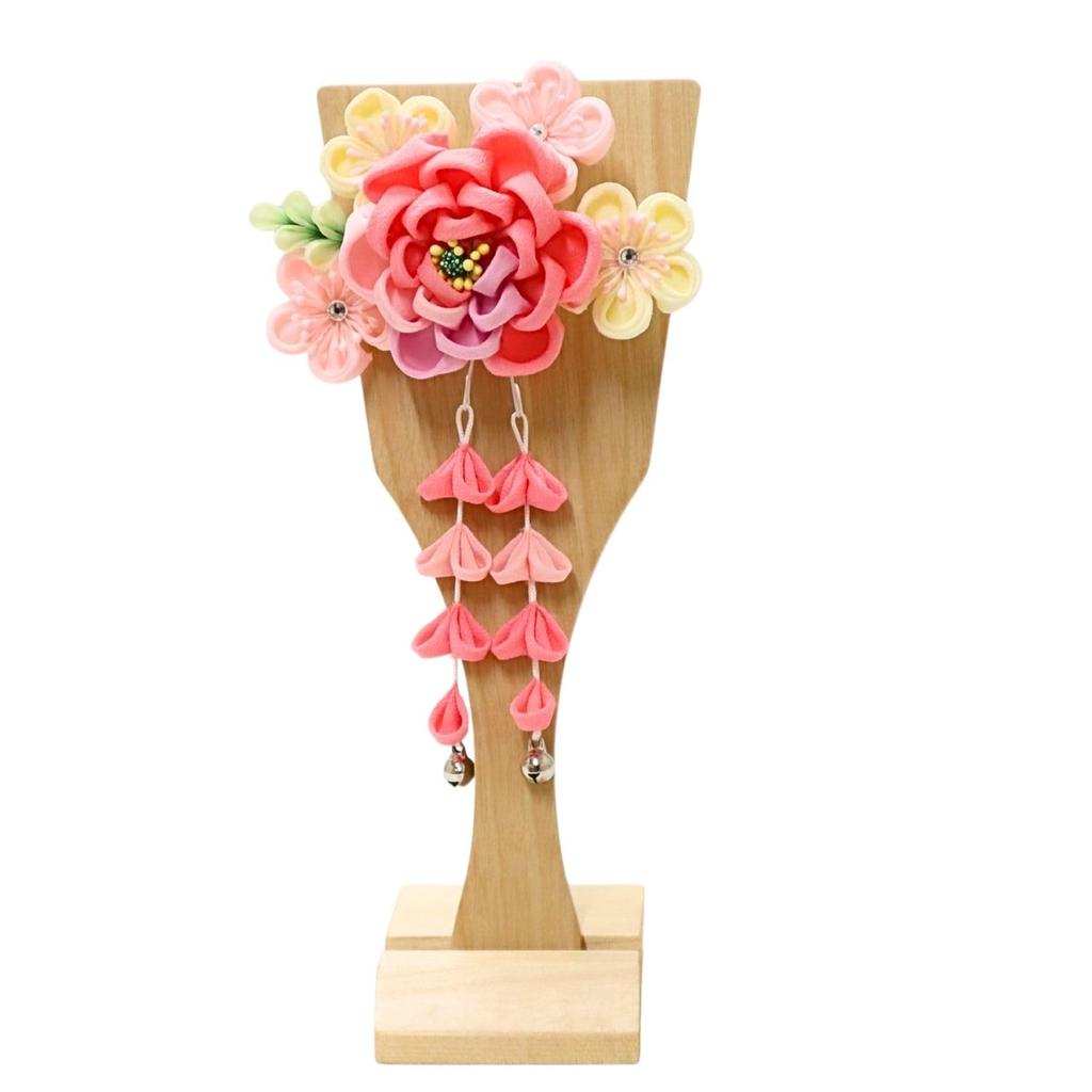 Hagoita Hair Ornament Peach and Peony with 21cm for Girls Tsumami-zaiku Hagoita, Design, 3-59, Stand, Tall,