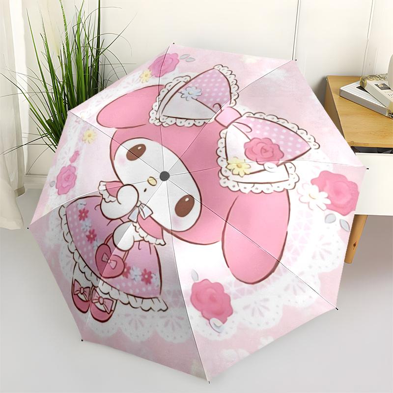 1pc My Melody Pink Bow Outdoor Umbrella - Automatic Open Close with Lace Trim, Floral Pattern, Perfect for Fans, Travelers, Daily Use, Festive Gift.A0