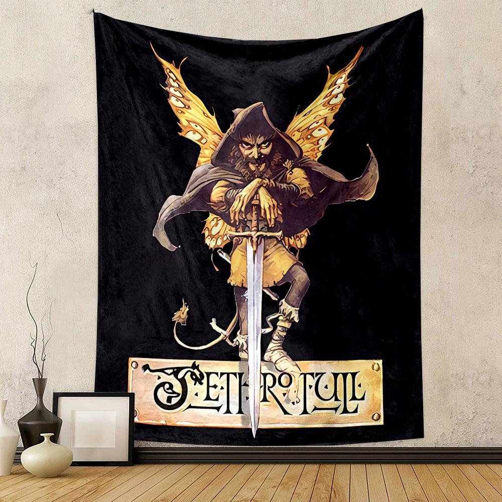 Mage with Sword Fantasy Art Tapestry Wall Hanging, Wizard Warrior Illustration, Gothic Wall Decor for Bedroom Living Room Dorm