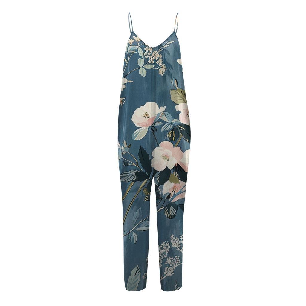 Damen Jumpsuit mit Blumenmuster, lässig, locker, verstellbare Hosenträger