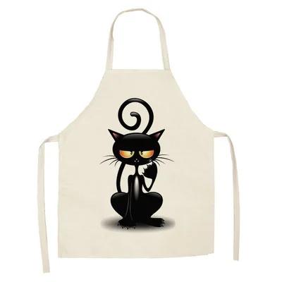 1Pcs Apron Cotton Linen Cooking Cute Cat Printed Home Sleeveless Aprons Men Women Baking Accessories Household Kitchen Supplies