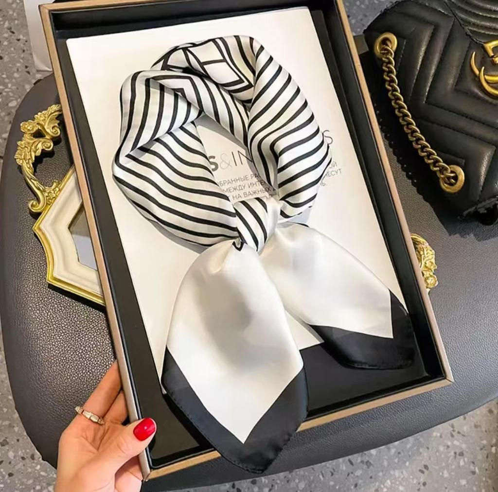New silk scarf women's fashion versatile sense 70 square scarf neck protection scarf spring and autumn retro scarf tied bag