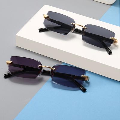 Randlose Sonnenbrille Rechteck Mode Beliebte Frauen Männer Shades Kleine Quadratische Sonnenbrille Für Weiblich Männlich Sommer Reisen Oculos