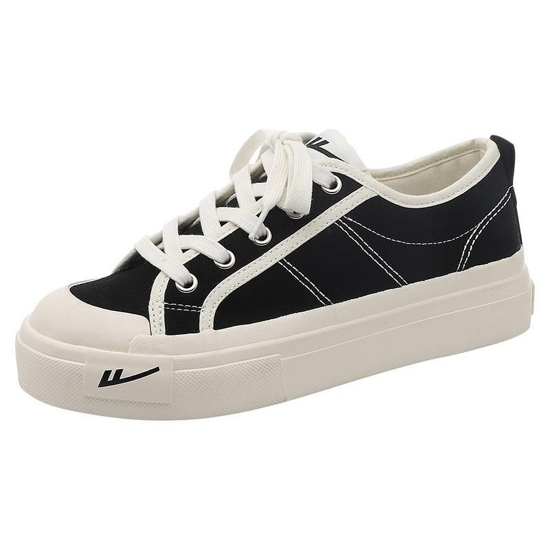 Low-top thick-soled solid-color canvas shoes, spring new comfortable shoes, men's and women's same black shoes
