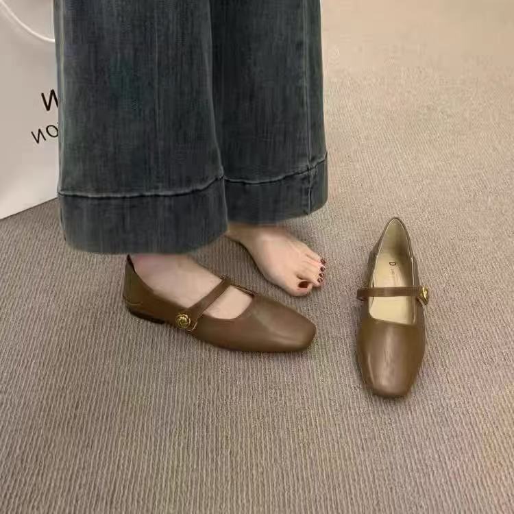 Flat bottom versatile square head evening shoes spring and autumn new one shoe two wear French shallow mouth Mary Jane women's shoes