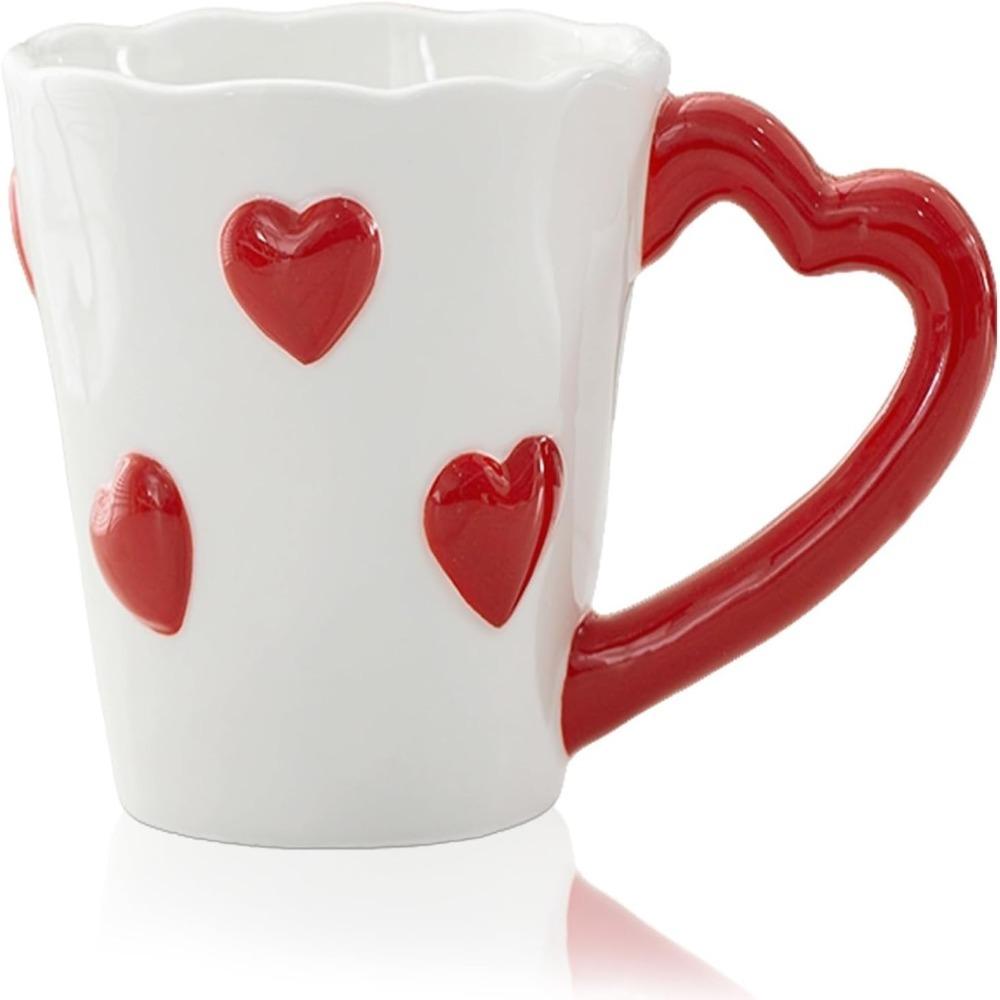 

Unique 8.5 Oz Heart-Shaped Coffee Mug Ceramic with Handle Cute Water Cup Durable Heart Pattern Milk Cup Women s Gifts червоний