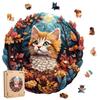 Qiuenisray 200-Piece Wooden Jigsaw Puzzle, Forest Kitten (28.4 X 28.4cm), 3mm Thick, Irregular Pieces, Break-Resistant, Laser-Cut, for Adults, Home