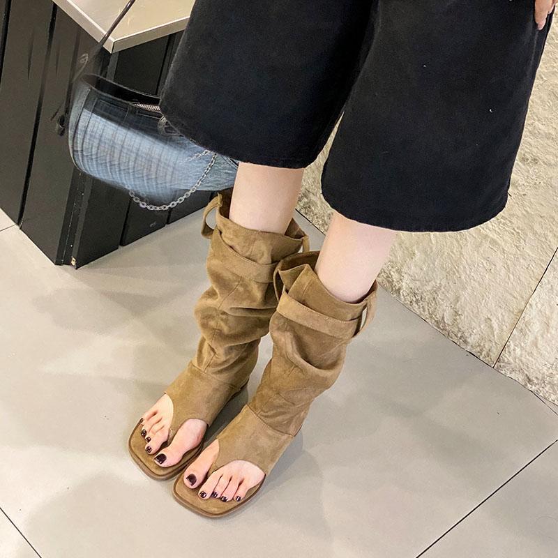 Fashion Footwear New In 2025 Women Knee High Heels Sandals Boots Female Fashion Height Increasing Ladies Western Boots Flip Flops Shoes