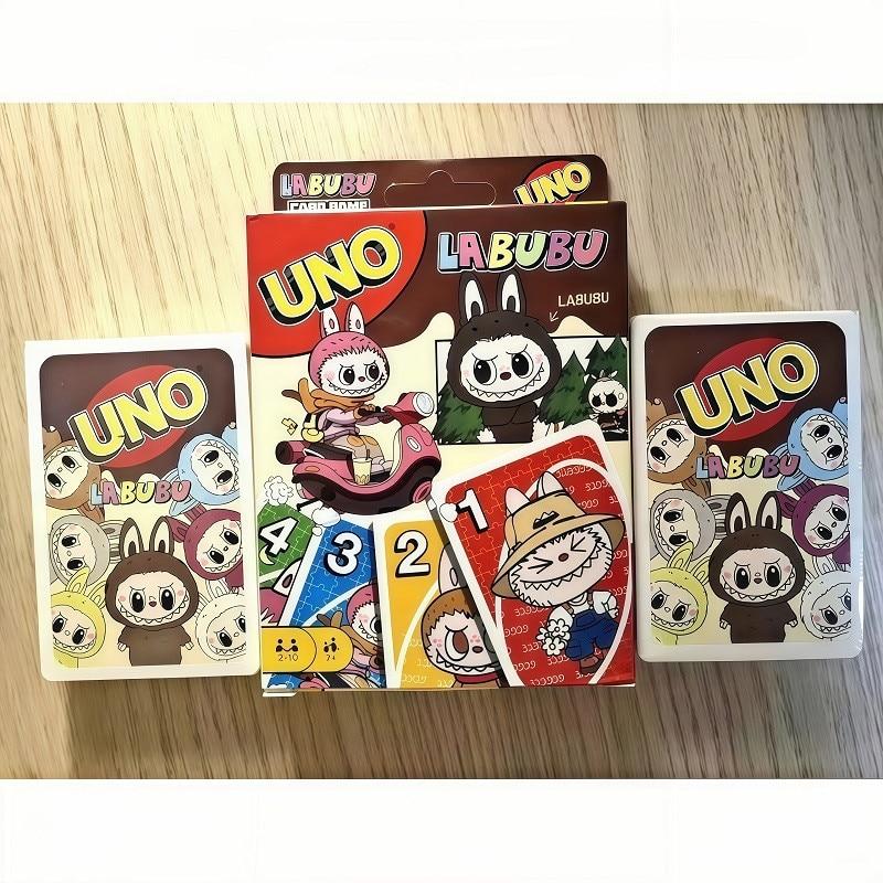 Joc Uno - Labubu AjieQaQ Pro Edition Waterproof Card Game, Portable Size 9x14cm, Easy Rules, for Family/Adults/Teens 7+, Party Game, Multicolor