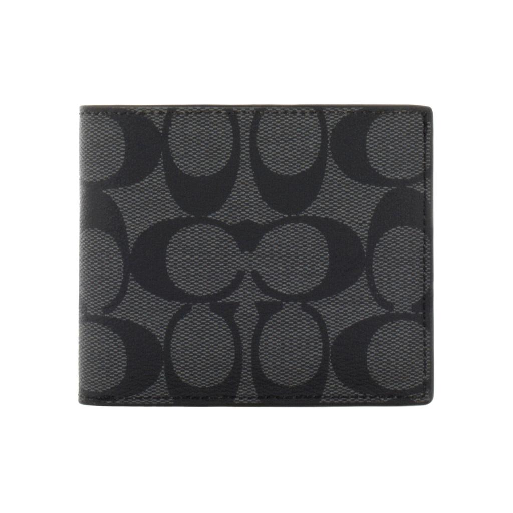Coach Billfold Wallet 10 Compact Multi-Card Short Folded Canvas PVC Men Wallet Black Gray 66551-QBMI5