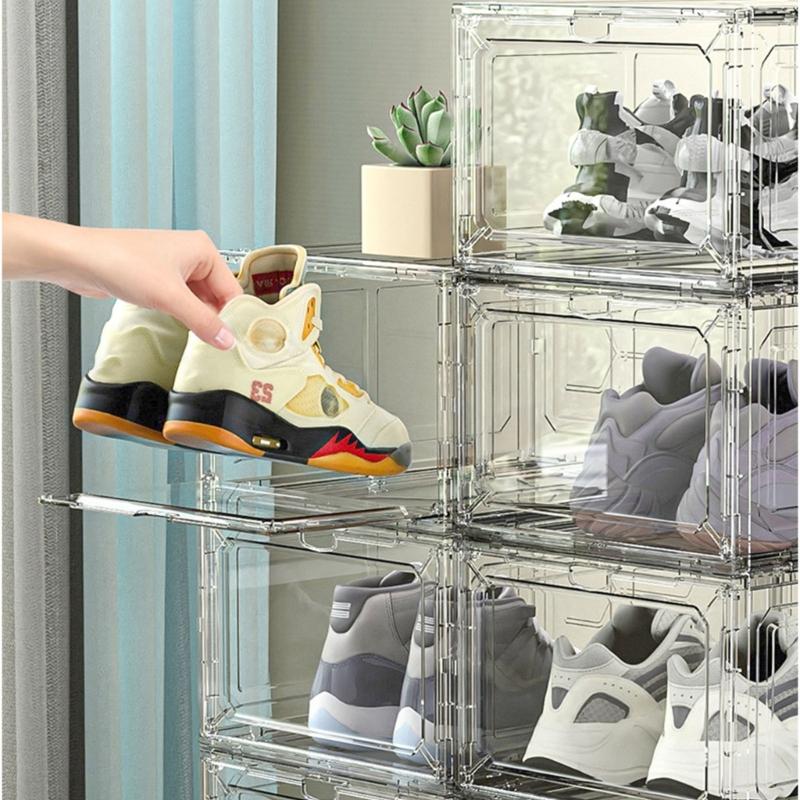 Portable Shoe Storage Containers Practical Clear Shoe Storage Boxes Stackable Design Case for Entryway or Closet