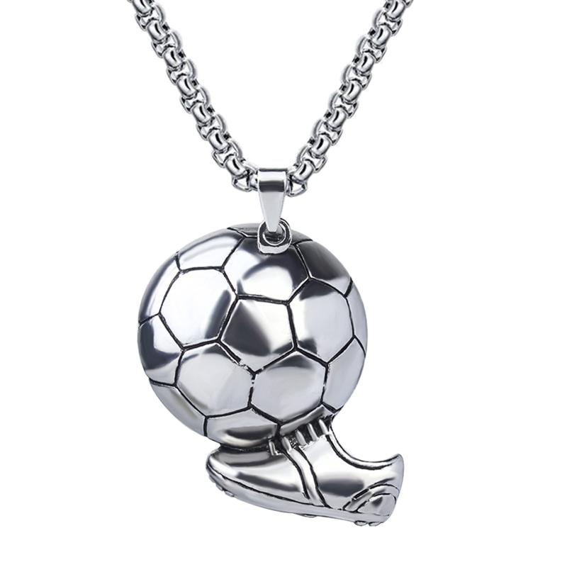 Creative Sport Necklace Soccer Football Pendant Clavicle Chain Necklace Jewelry for Unisex Durable Stainless Steel C