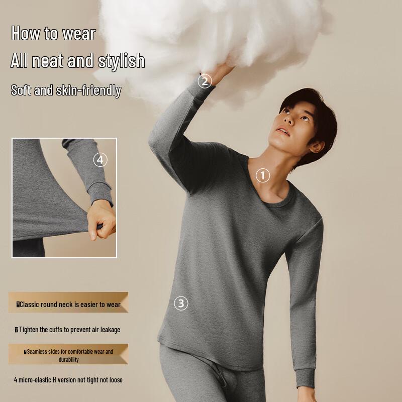 HLA Men's Cotton Thermal Round Neck Base Layer Top