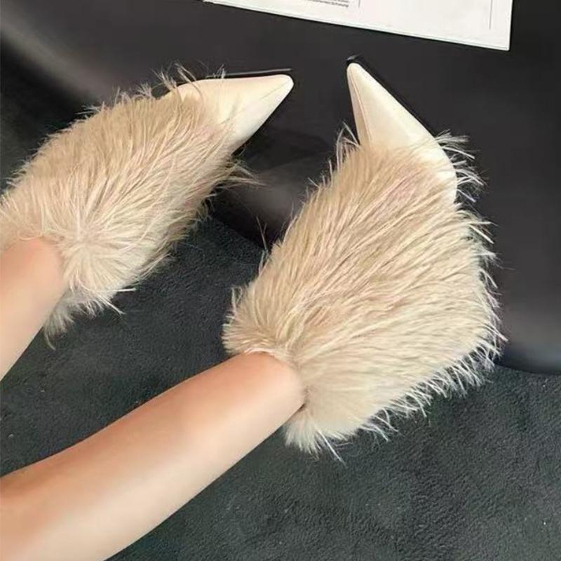 Kozačky na kotník s kožešinou pro ženy Špičaté špičky Značkové boty Vysoké podpatky Zimní boty 2025 Luxusní lodičky Společenské Sexy Botas Mujer