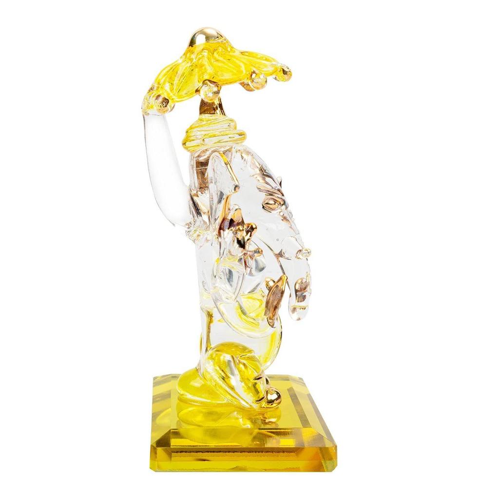 God Ganesh Sitting with Chakra Statue (Murti) Idol Showpiece Handmade of Crystal Glass by for Worship, Decoration
