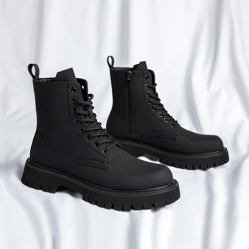 Spring Autumn Shoes Mens Fashion Single Boots Brand Male Ankle Boots Pure Black Non-slip Thick Sole
