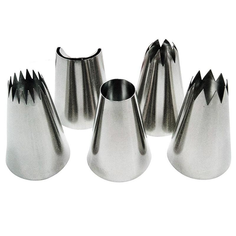 5pcs Large Metal Cake Cream Decoration Tips Set Pastry Tools Stainless Steel Piping Icing Nozzle Cupcake Head Dessert Decorators.