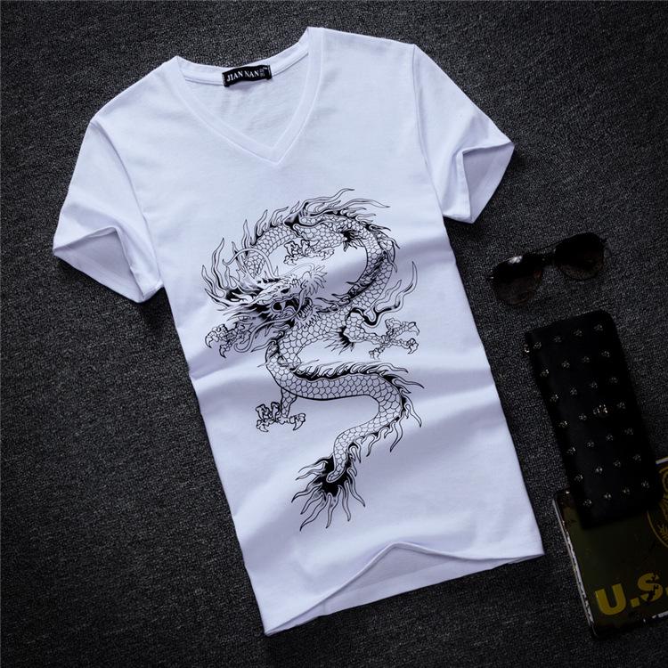 

2020 Summer Korean V-neck Slim Fit Men s Short Sleeve T-shirt - Youth Plus Size 3XL білий