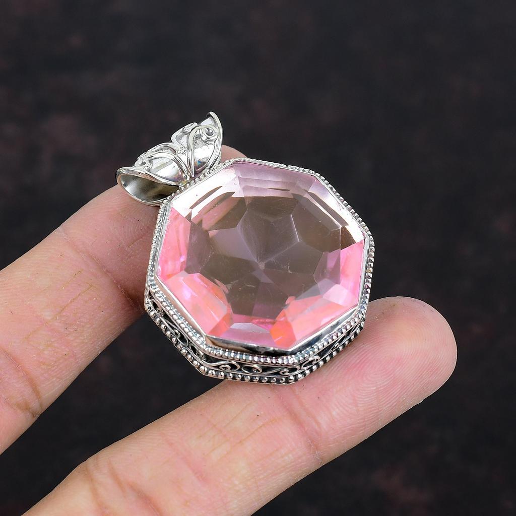 Faceted Pink Kunzite Pendant Vintage Pendant Gemstone Pendant 925 Sterling Silver Pendant Pink Kunzite Jewelry Handmade Pendant Gift For Mom