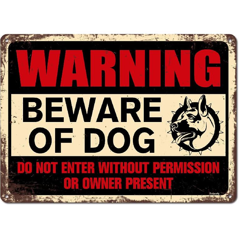 8" x 12" Aluminium Retro Metal Beware of Dog Sign Do Not Enter Without Permission Warning Signs for Fence Yard Farm