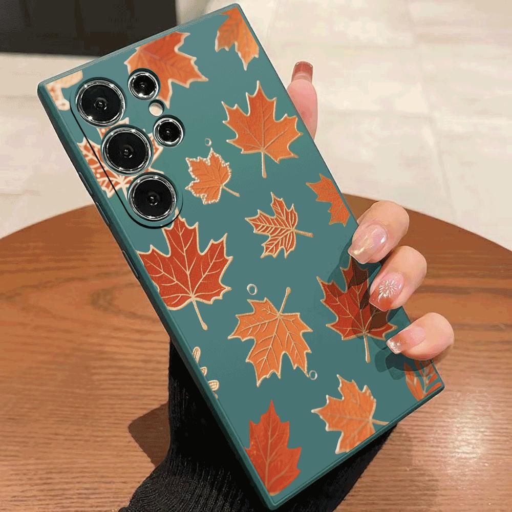 Orange Maple Leaf Pattern Phone Case for Samsung Galaxy S25 S24 Ultra S23 S22 S21 S20 FE Plus Soft TPU Protection Cover