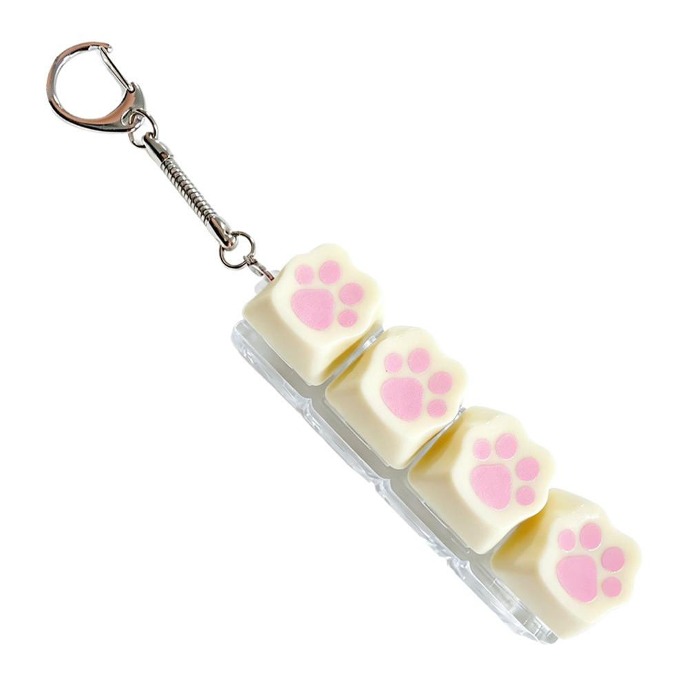 Schattige Siliconen Kattenpoot Fidget Toetsenbord Sleutelhanger 4 Toetsen Mechanische Schakelaar Tester Speelgoed Stressverlichter Tas Hanger voor Kattenliefhebber