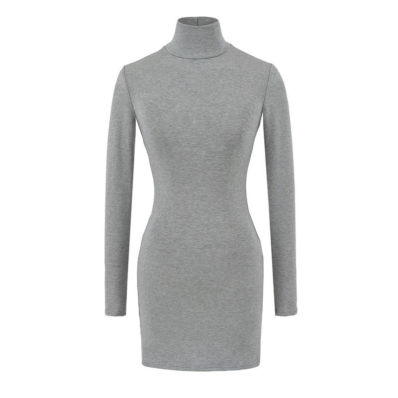Elegant High-Neck Faux Cashmere Long-Sleeve Dress for Women, Autumn/Winter, Slimming Stretchy Fit, Short Plush Skirt