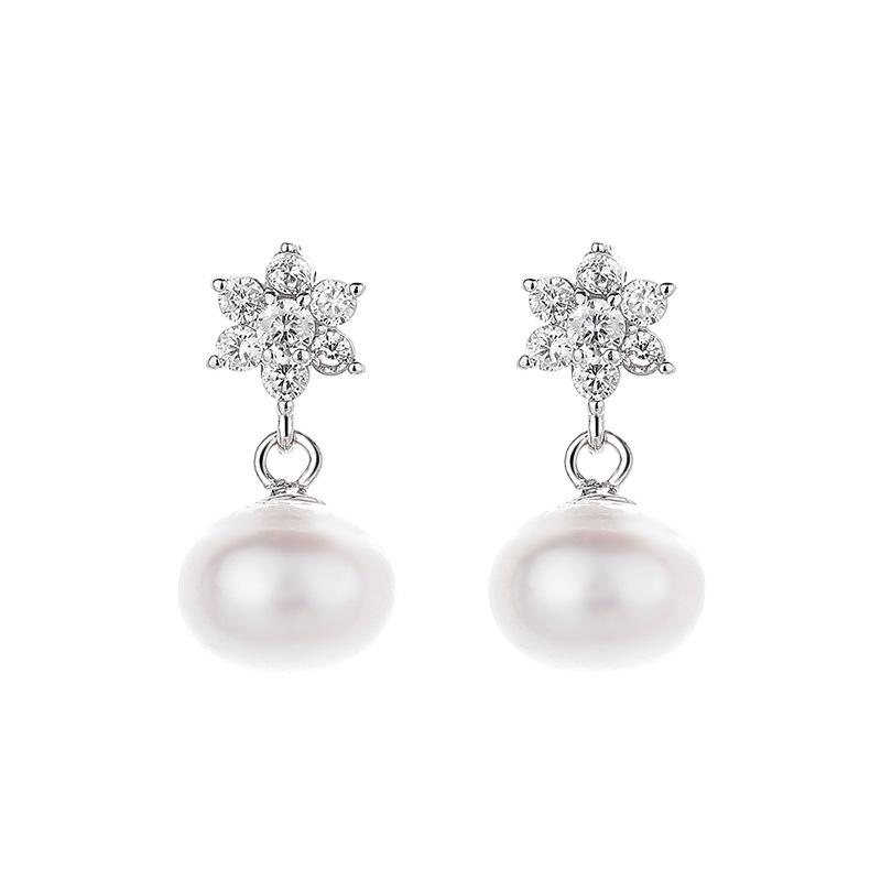 Fashion Temperament Snowflake Earrings For Women, Japan And Korea Short Freshwater Earrings, Meilong Silver Jewelry Customization