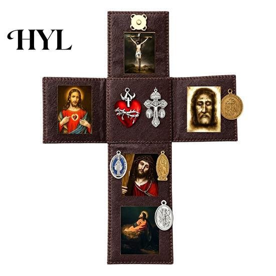 Home Altar Decor Portable Catholic Altar, Handmade Pocket Prayer Shrine, Faux Leather Spiritual Icon Foldable Devotional Religious Gift for Christian