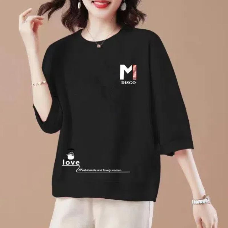 Women's Clothing Pullover Letter Printing Spring Autumn Round Neck Three Quarter Sleeve Casual T-shirt Fashion Hoodies Tops