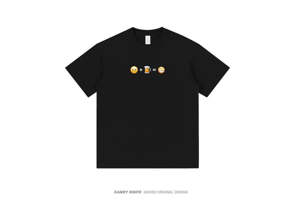 Happy Emoji Unisex Loose Short Sleeve T-Shirt - Summer Trendy Hong Kong Style, Pure Cotton