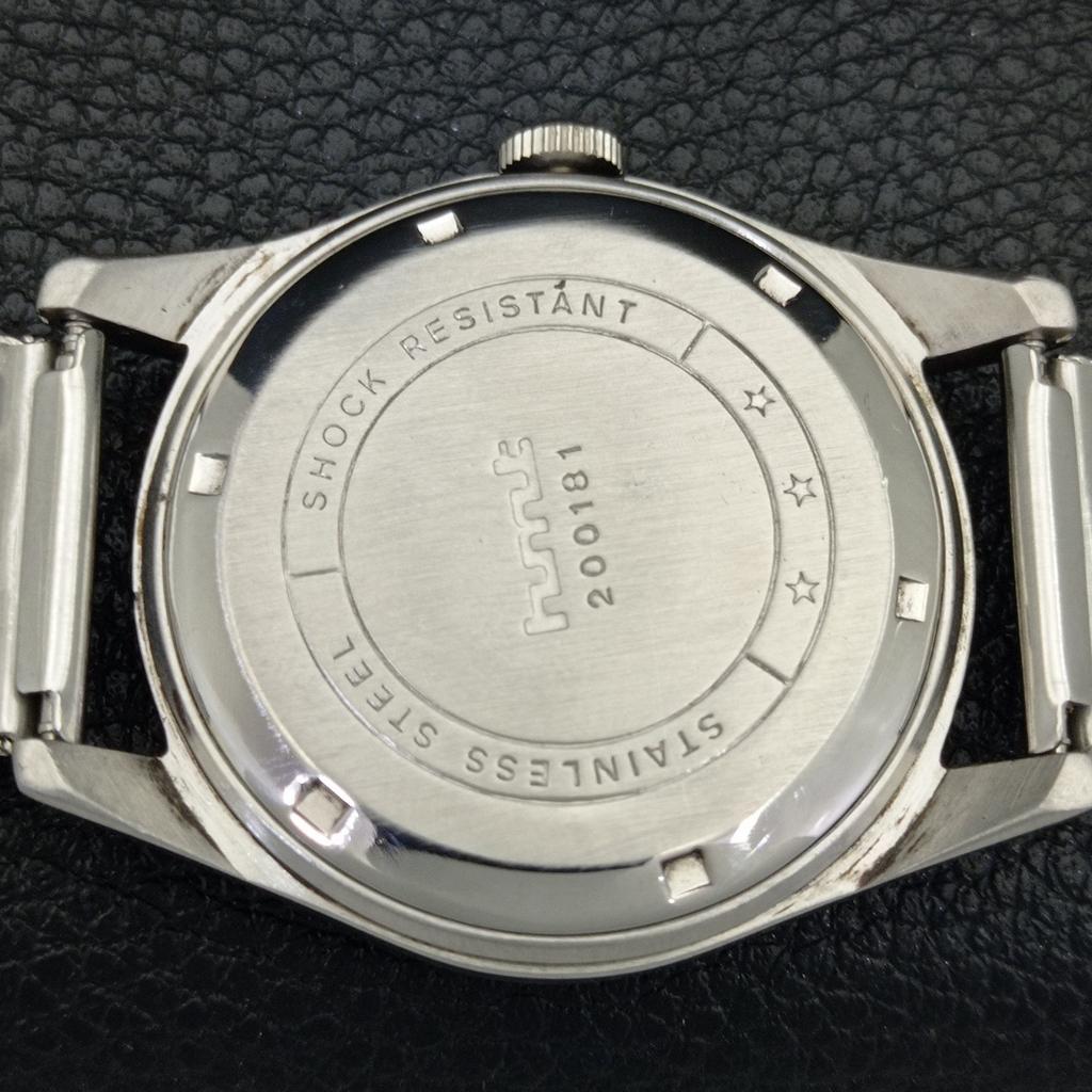 VINTAGE HMT HANDAUFZUG INDISCHE HERREN RÖMISCHE ZIFFERN SCHWARZES ZIFFERBLATT UHR a702846-1