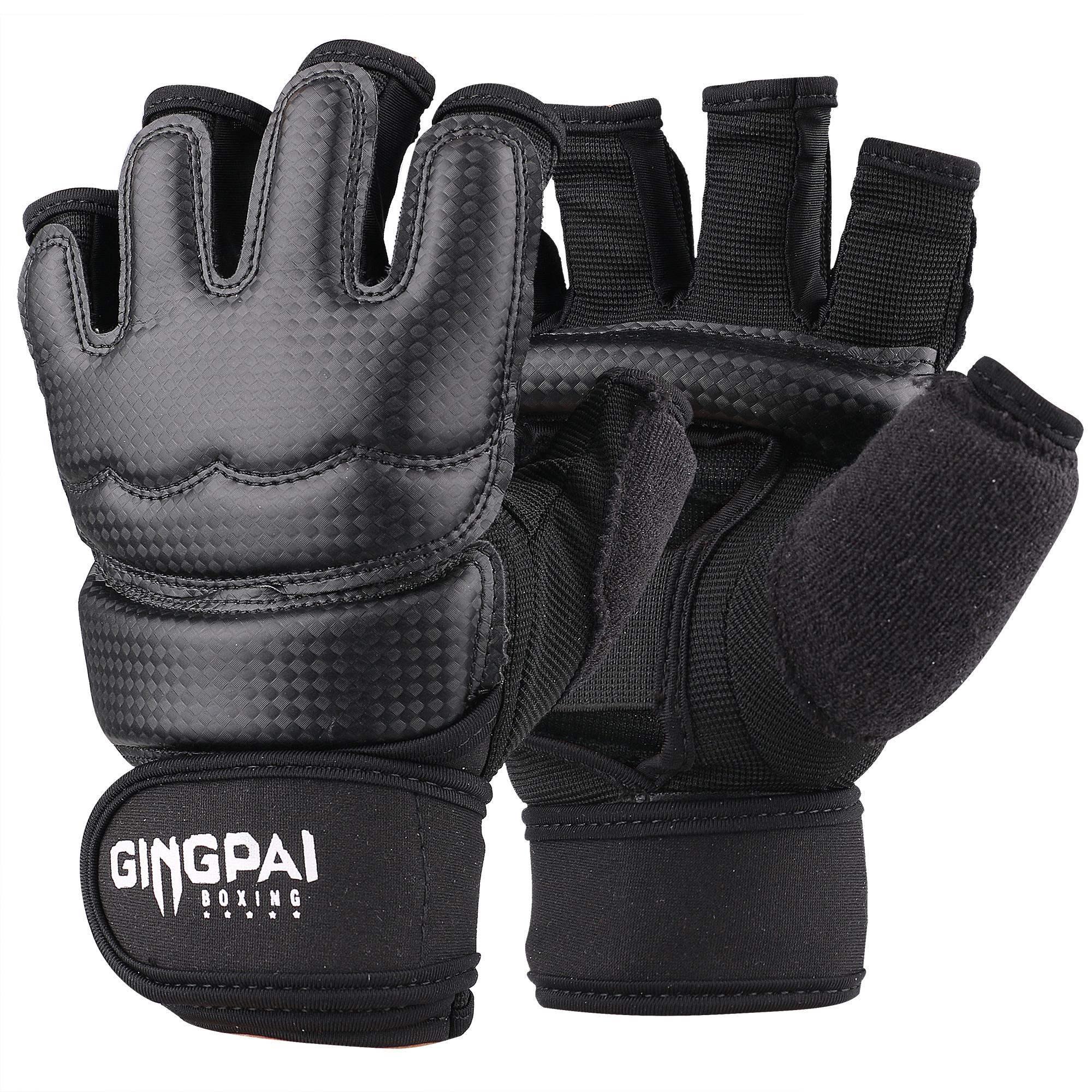 

PU Half Finger Taekwondo Gloves TKD Protector Fighting Mitts MMA Gloves Karate Hands Protector Boxing Gloves Black Color M