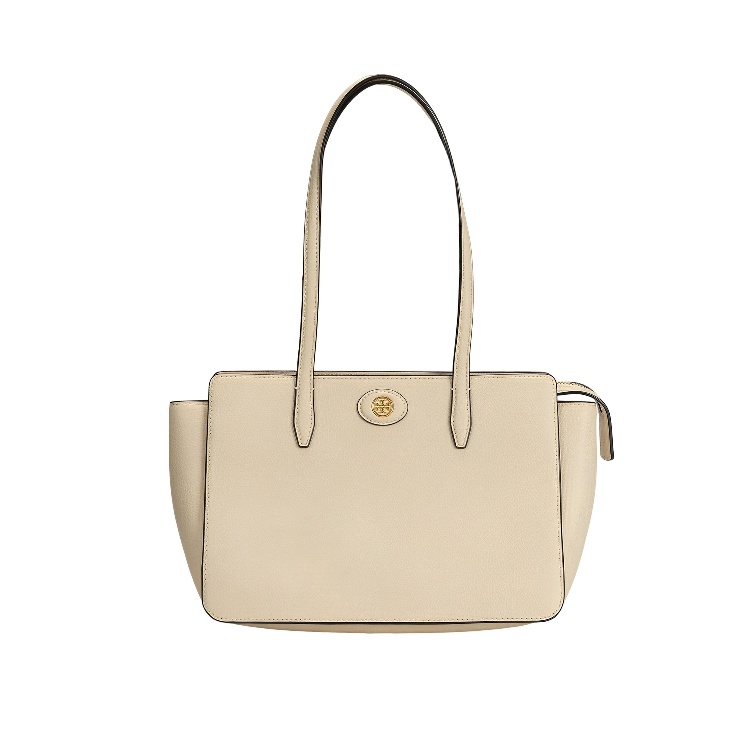 

Tory Burch Robinson Double T Logo Pebbled Leather Tote Bag Women Tote Cream-White 143241-122 Basic Set (Bag+Dust Bag)