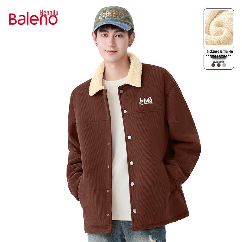 Baleno Men's Letter Print Corduroy Fleece-Lined Jacket