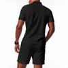 Men Waffle Turn Down Collar Polo Short Sleeve Shorts Casual Two Piece Set
