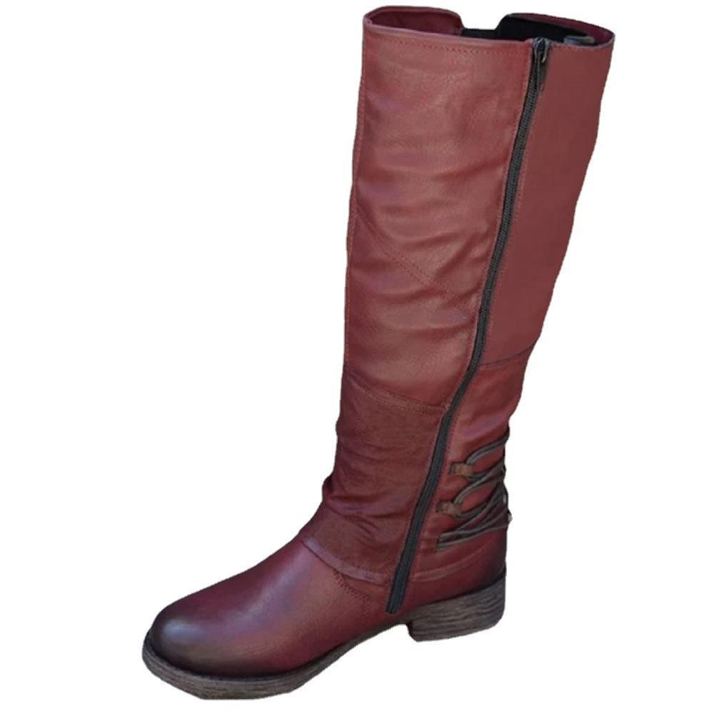 Autumn and winter new thick heel Martin boots large size high tube side zipper women's boots knight boots children