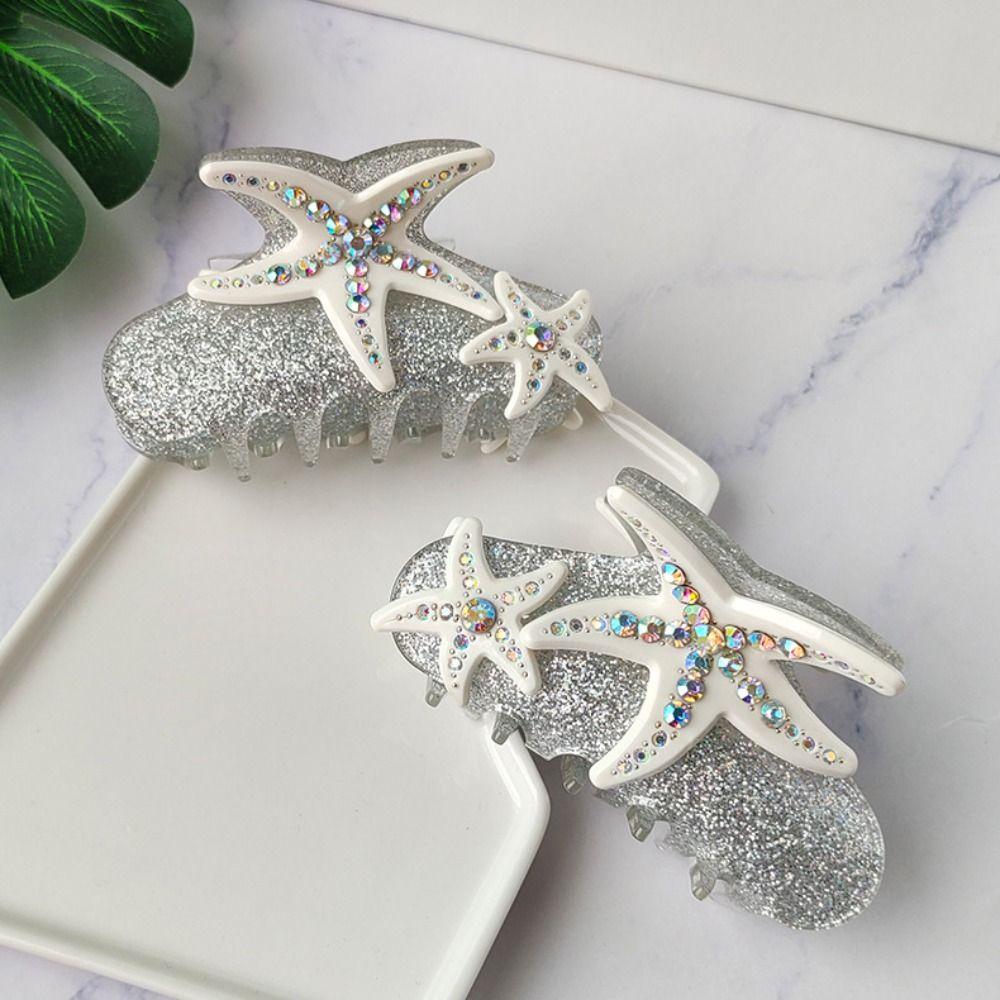 Rhinestone Starfish Hair Grab Clip Korean Style Large Shark Clip Fashion Acetate Hair Claw  Party