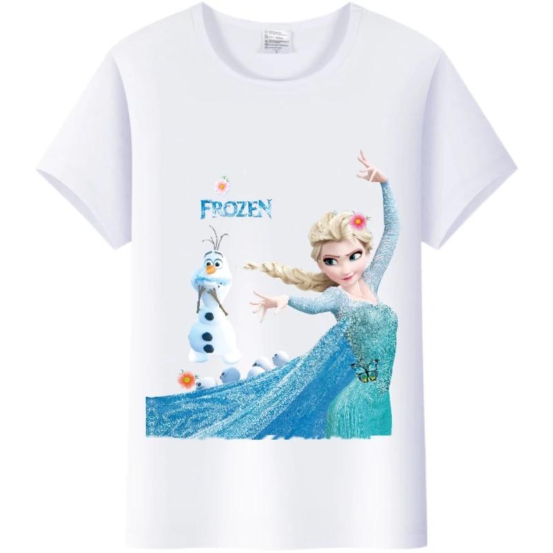 Vintage Disney Cartoon Woman Summer Tees Frozen Elsa Anna Princess Top White Ladies T-Shirts 90S Clothes Plus Size Gothic Blouse