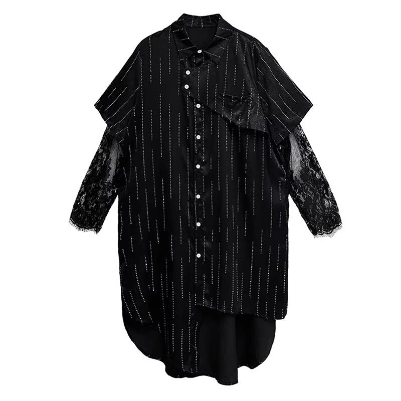 

Xitao Асимметричное платье в полоску с кружевной вставкой ZMY1345 One Size чёрный