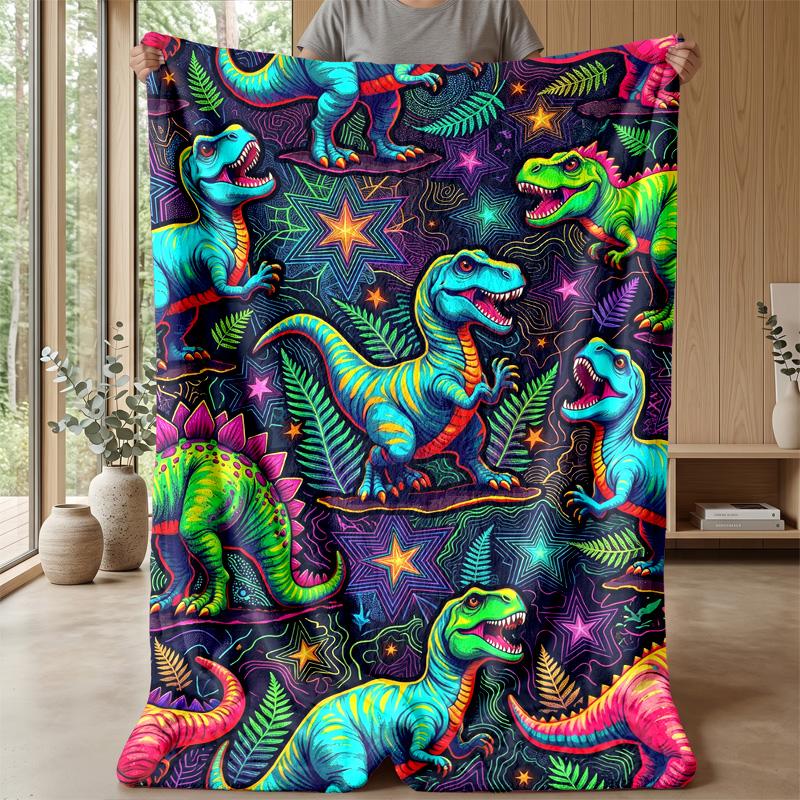 Neon Dinosaurs Galaxy Theme blanket Lightweight Warm Flannel Blanket Decorative Throw Blanket for Home Decoration